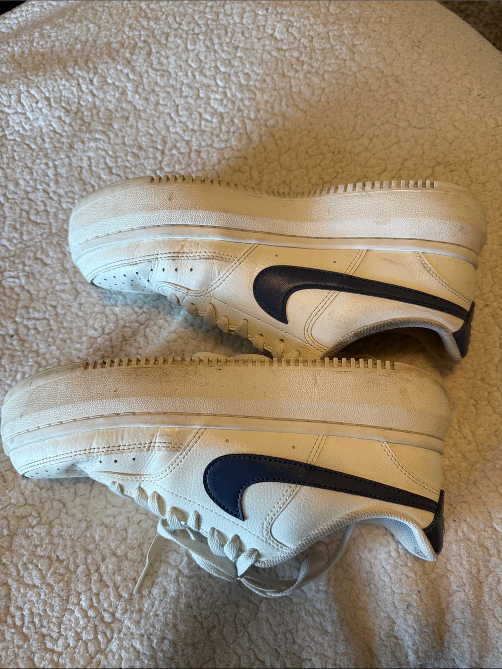 Nike White Sneakers with Navy Swoosh